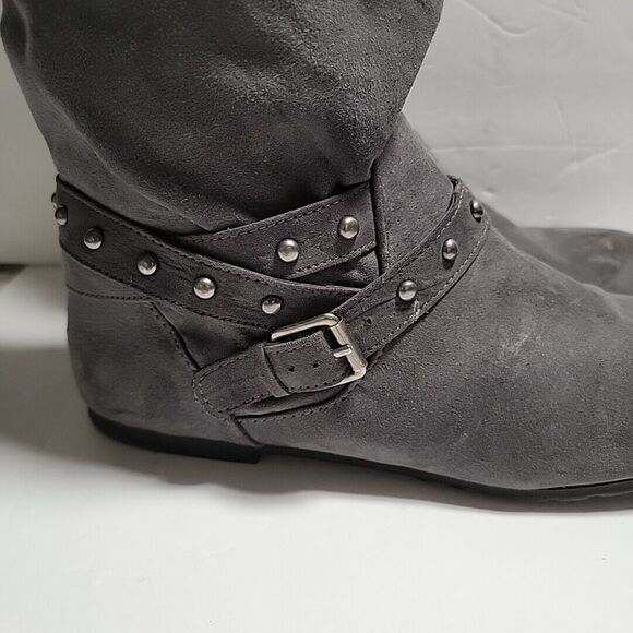 SO Rebecca Grey Women tall Trey suede boots Sz 11 partial zip up - Picture 4 of 8